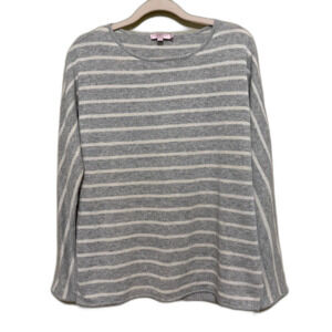 Calypso St. Barth 100% Cashmere Sweater Womens Small Gray White Striped Beachy